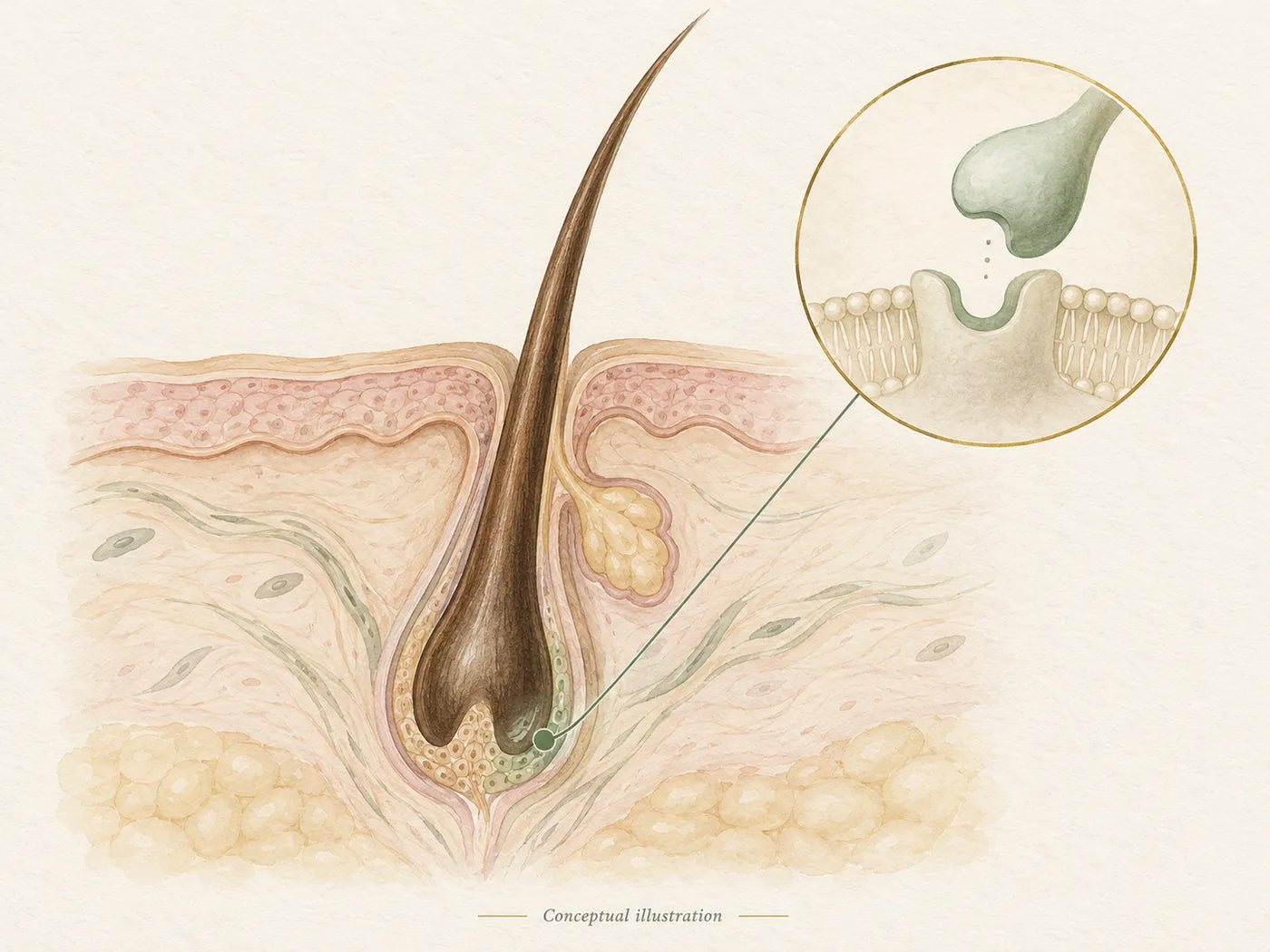 Illustration of a follicle with a growth-factor signal binding its receptor