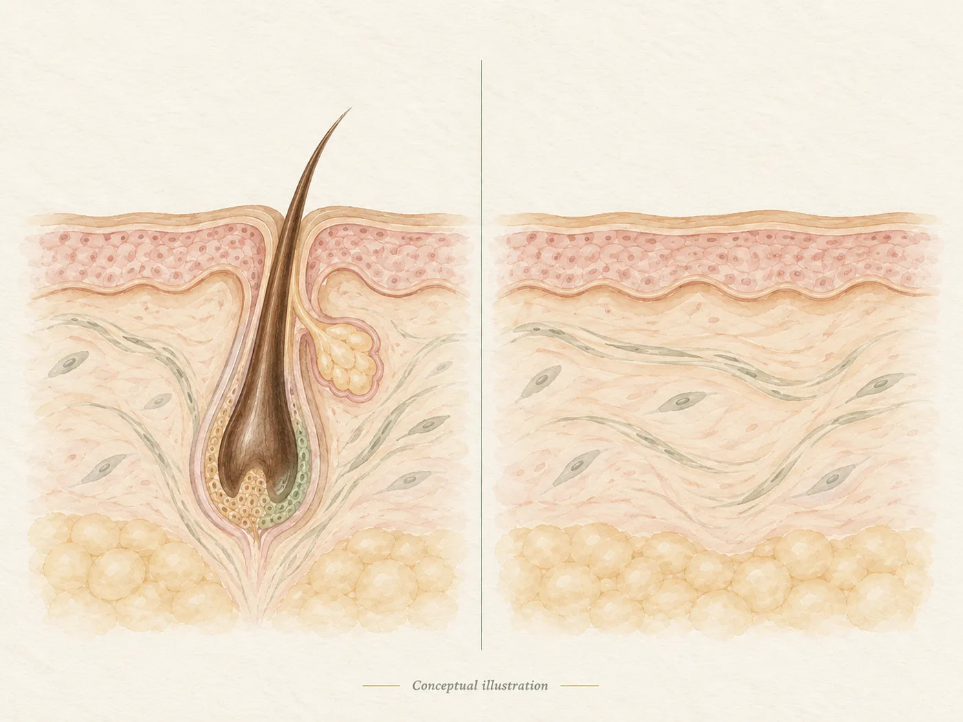 A follicle still present and thinning versus one that has fully shut down