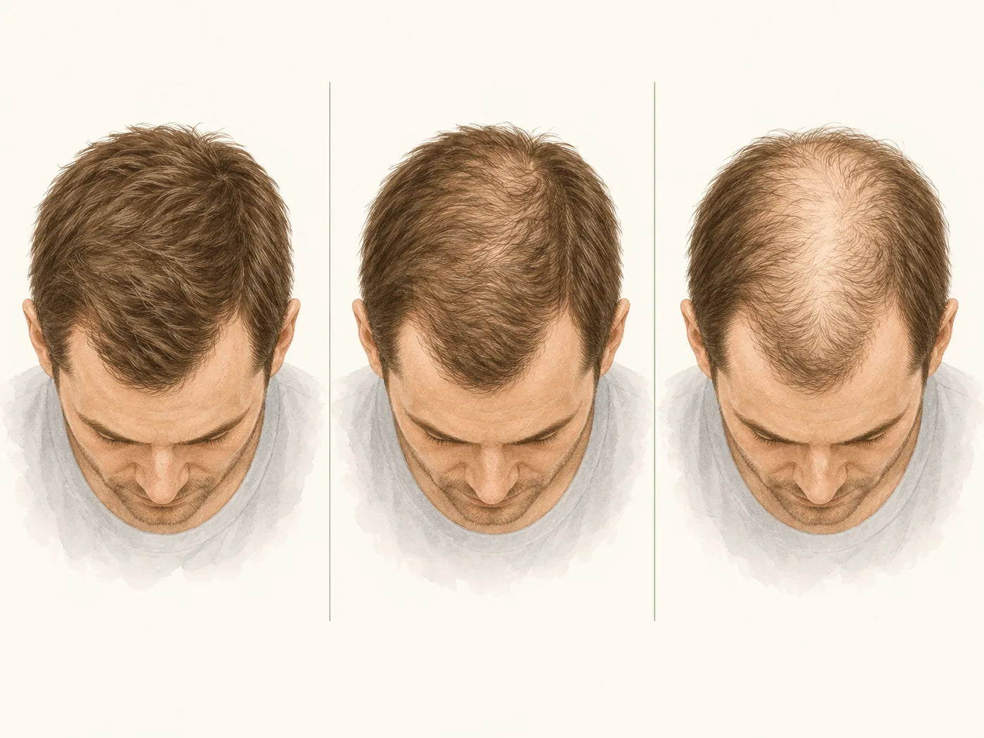 Illustration of progressive thinning at the crown across three stages