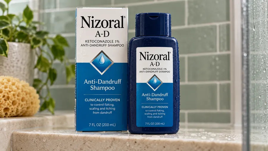 Nizoral A-D ketoconazole anti-dandruff shampoo box and bottle