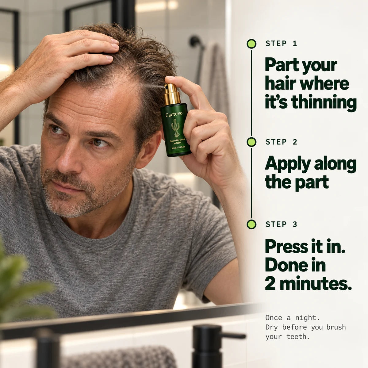 Three steps, two minutes, once a night